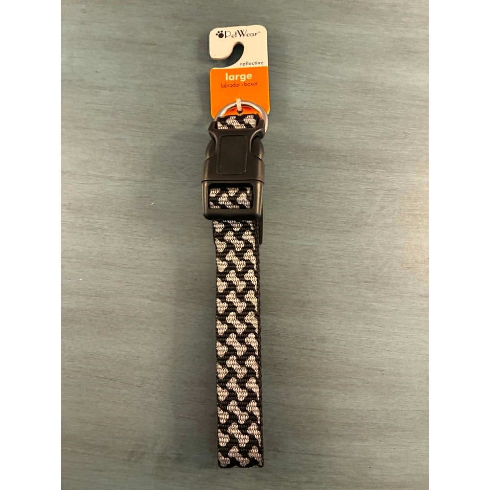 PetWear Dog Collar Large Black Reflective Bone Print Adjustable 15-26in 48760